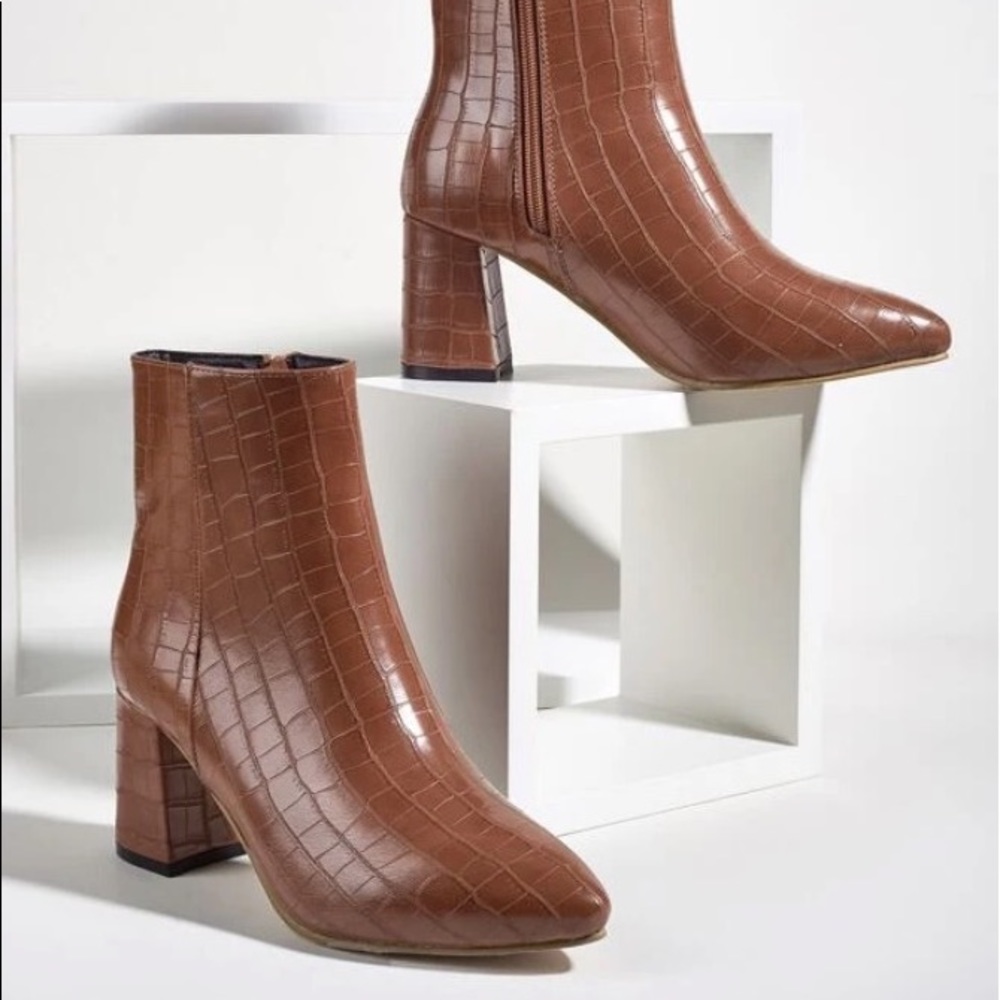 Croc Embossed Chunky Heeled Boots